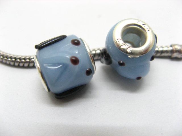 50 Blue Dog Murano Glass European Beads be-g416 - Click Image to Close